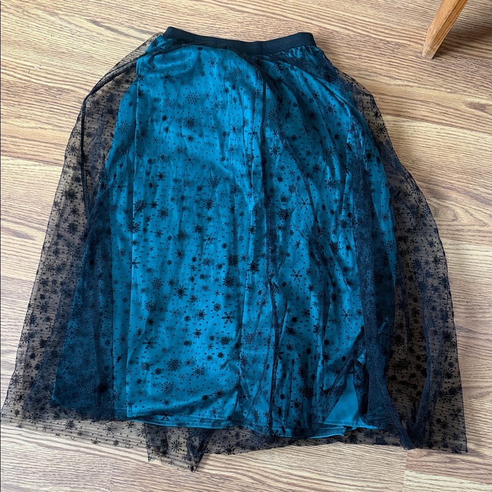 Chicwish Black and Teal Starry A-Line Skirt